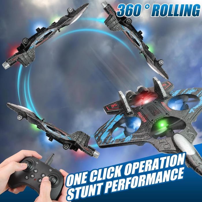 ✨️-LAST DAY 50% OFF🔥✈️Stunt RC Fighter! 360° Rolling + Vertical Takeoff/Landing, 3 Speed Modes + Colorful LED, Create New Flying Fun～