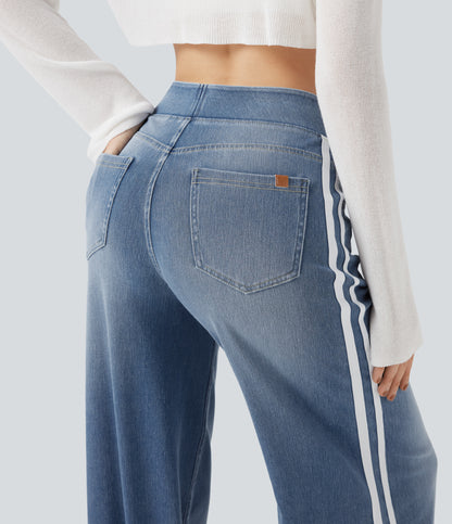 🏆LAST DAY SALE 50% OFF - Plus Size High Waist Comfy Stretch Knit Wide Leg Jeans with Multiple Pockets