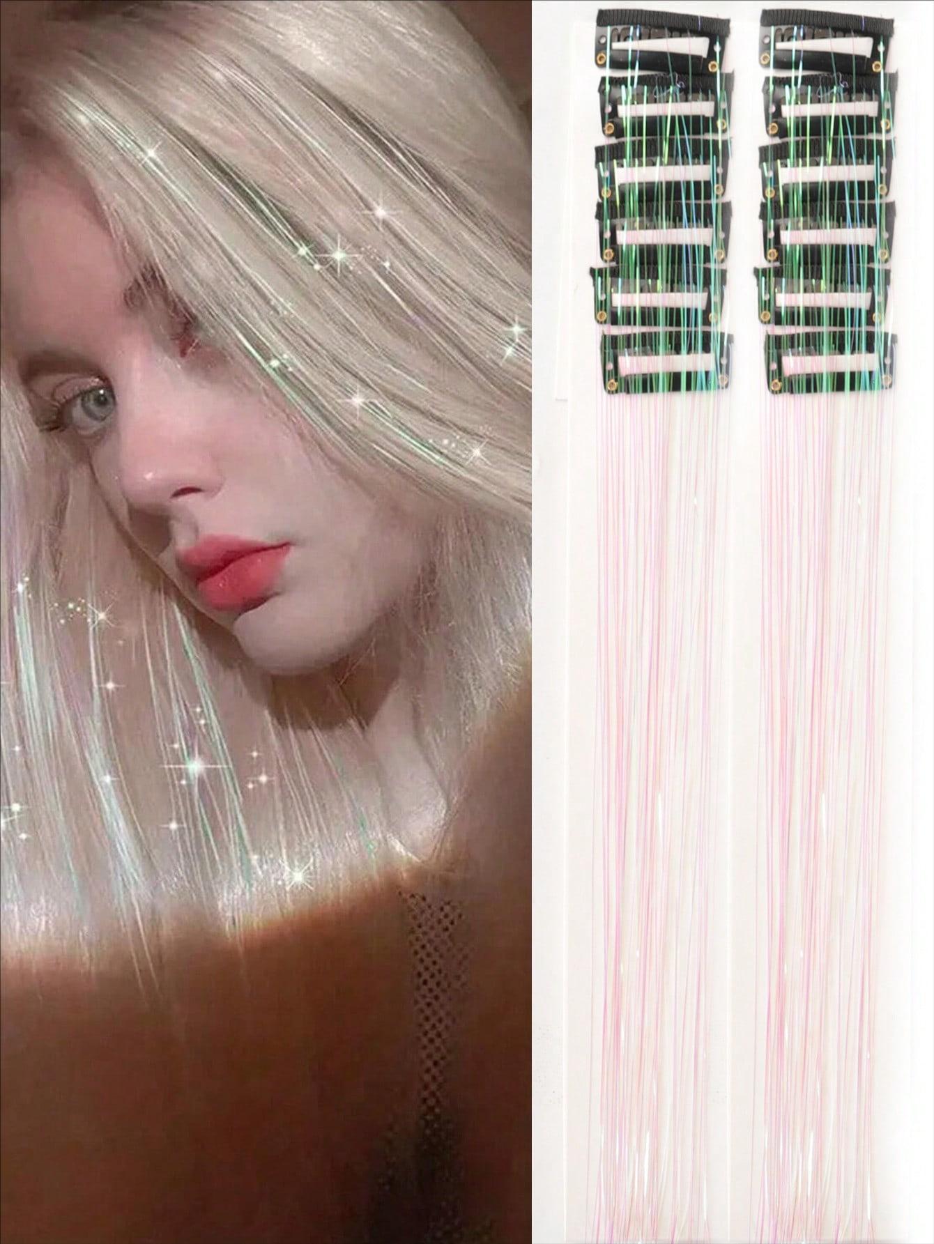 Hot-selling Seamless Hair Extensions (12 Pieces) with Laser Gold Shiny Ribbon Straight Hair Extensions, Dyed and Simulated Hair