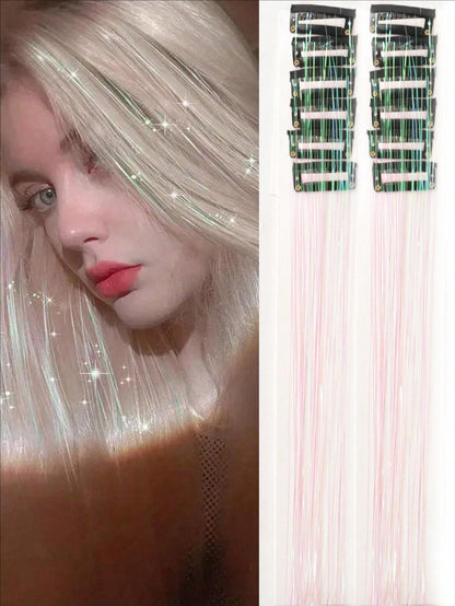 Hot-selling Seamless Hair Extensions (12 Pieces) with Laser Gold Shiny Ribbon Straight Hair Extensions, Dyed and Simulated Hair