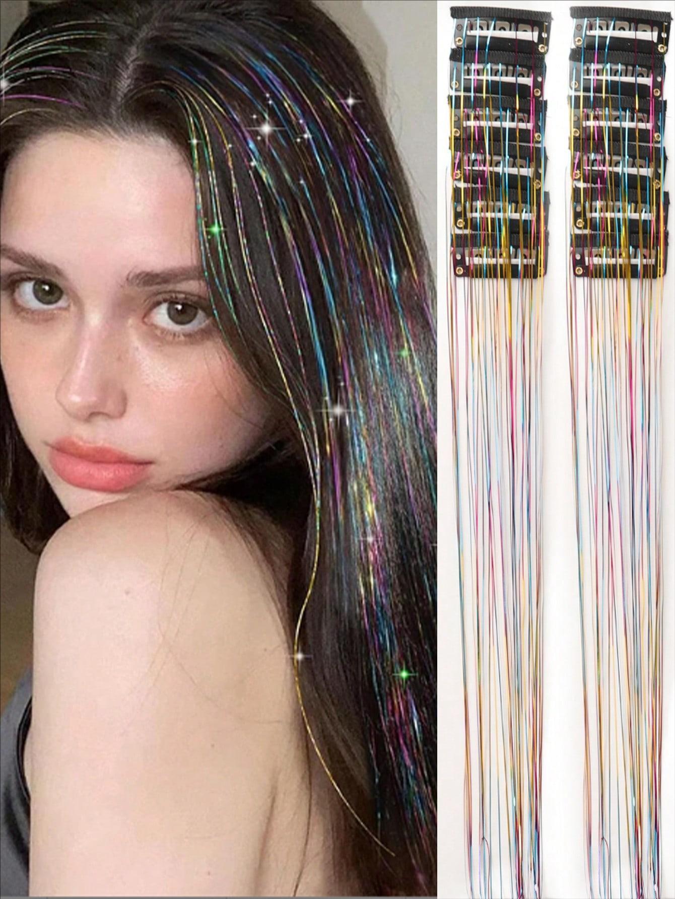 Hot-selling Seamless Hair Extensions (12 Pieces) with Laser Gold Shiny Ribbon Straight Hair Extensions, Dyed and Simulated Hair