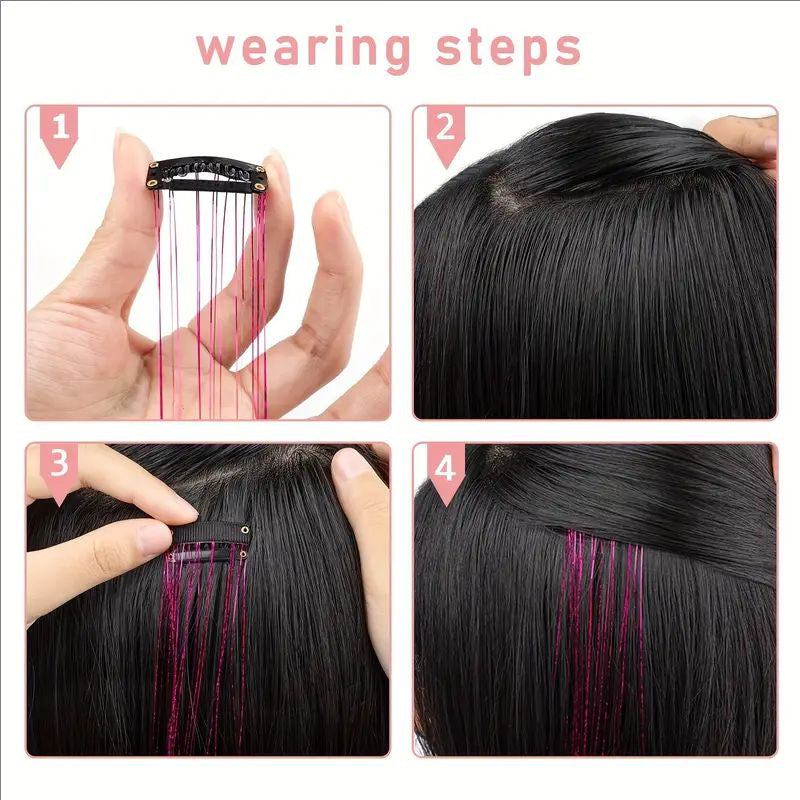 Hot-selling Seamless Hair Extensions (12 Pieces) with Laser Gold Shiny Ribbon Straight Hair Extensions, Dyed and Simulated Hair