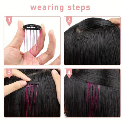 Hot-selling Seamless Hair Extensions (12 Pieces) with Laser Gold Shiny Ribbon Straight Hair Extensions, Dyed and Simulated Hair