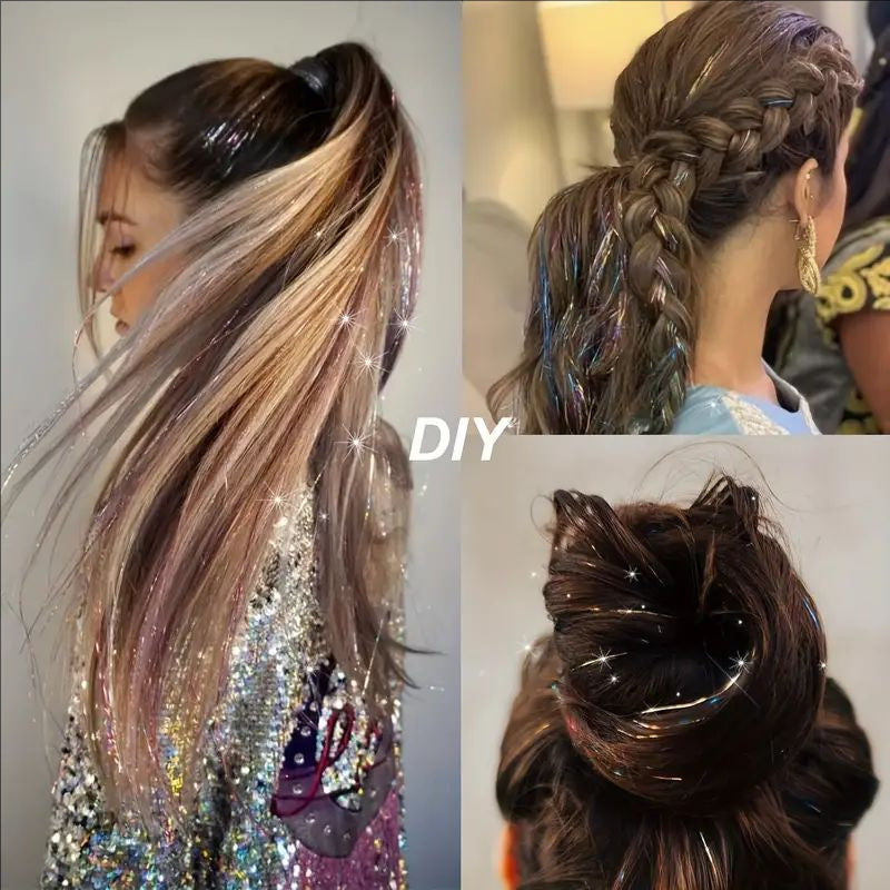 Hot-selling Seamless Hair Extensions (12 Pieces) with Laser Gold Shiny Ribbon Straight Hair Extensions, Dyed and Simulated Hair