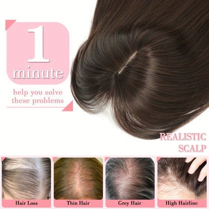 Wig Middle Part Women'S Straight Hair Top Covers White Hair Replenishment Tablets Chemical Fiber Simulation Hair Replenishment Block Wig Factory Direct Sales