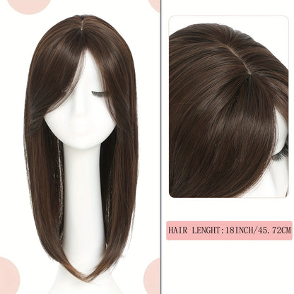 Wig Middle Part Women'S Straight Hair Top Covers White Hair Replenishment Tablets Chemical Fiber Simulation Hair Replenishment Block Wig Factory Direct Sales