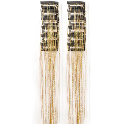 Hot-selling Seamless Hair Extensions (12 Pieces) with Laser Gold Shiny Ribbon Straight Hair Extensions, Dyed and Simulated Hair