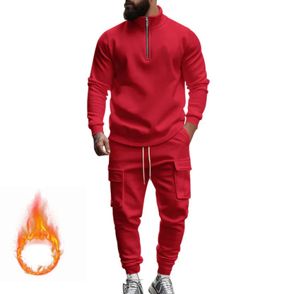 🧊🧊winter men's casual velvet warm zipper sports trousers set