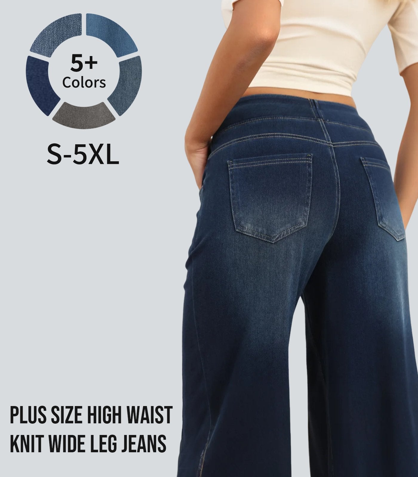 🏆LAST DAY SALE 50% OFF - Plus Size High Waist Comfy Stretch Knit Wide Leg Jeans with Multiple Pockets