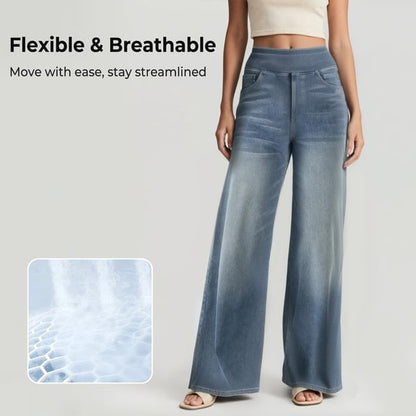 🏆LAST DAY SALE 50% OFF - Plus Size High Waist Comfy Stretch Knit Wide Leg Jeans with Multiple Pockets