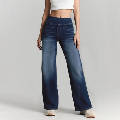 🏆LAST DAY SALE 50% OFF - Plus Size High Waist Comfy Stretch Knit Wide Leg Jeans with Multiple Pockets