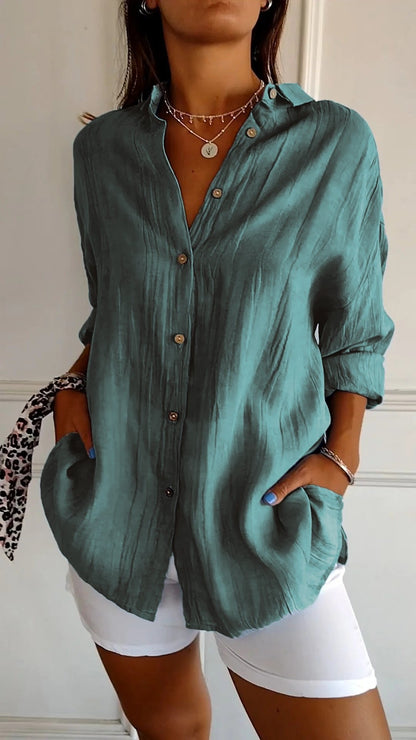 ✨Women's Casual Single-Breasted Pleated Lapel Shirt