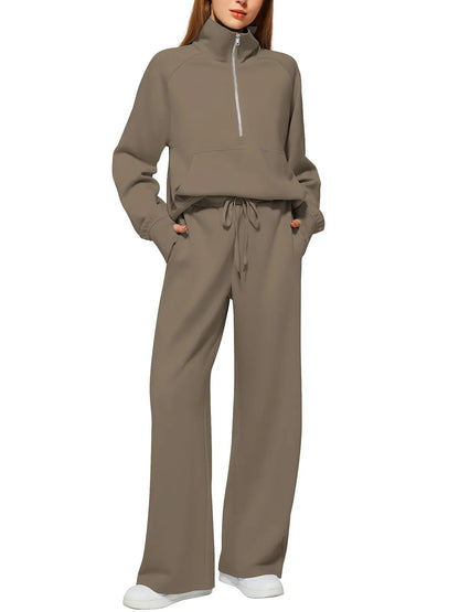 Limited time sale🔥Women's Oversized Half Zip Wide Leg 2 Piece Outfits Lounge Set(BUY 2 FREE SHIPPING)