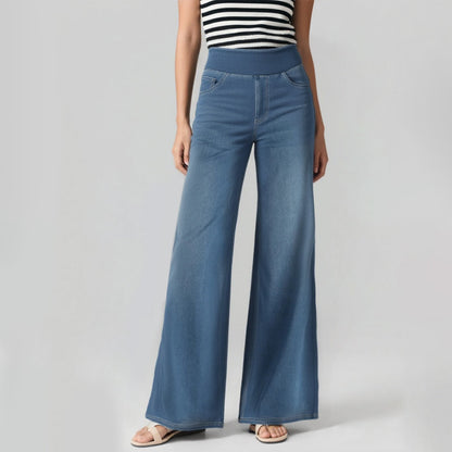 🏆LAST DAY SALE 50% OFF - Plus Size High Waist Comfy Stretch Knit Wide Leg Jeans with Multiple Pockets
