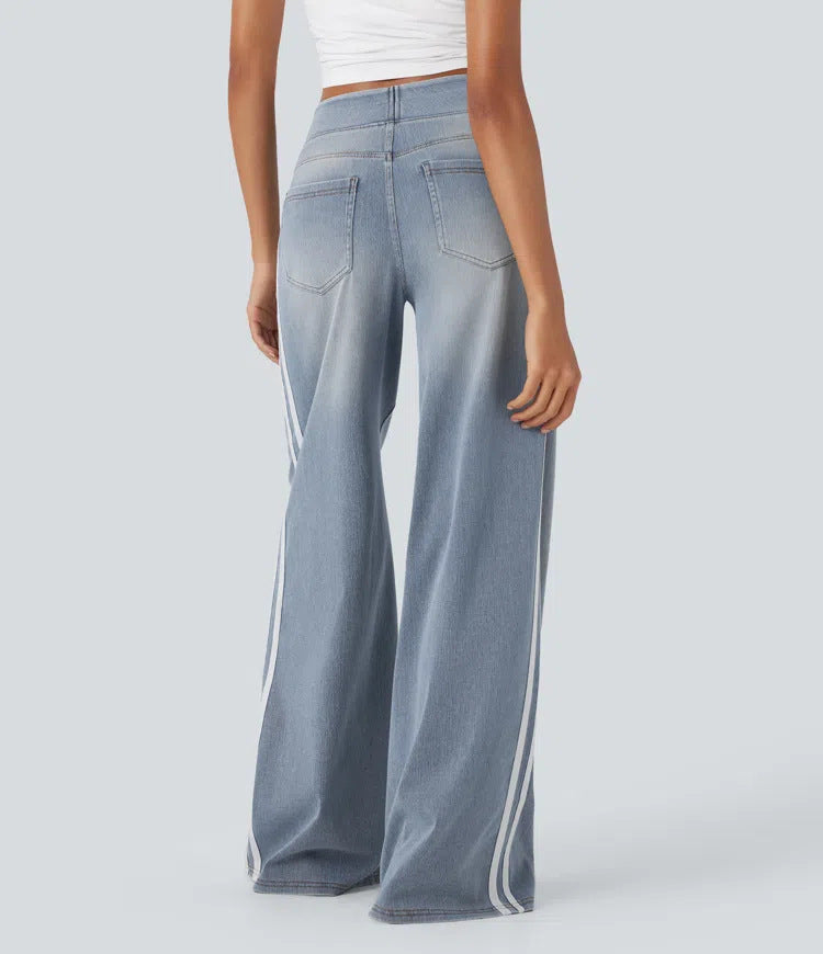 🏆LAST DAY SALE 50% OFF - Plus Size High Waist Comfy Stretch Knit Wide Leg Jeans with Multiple Pockets