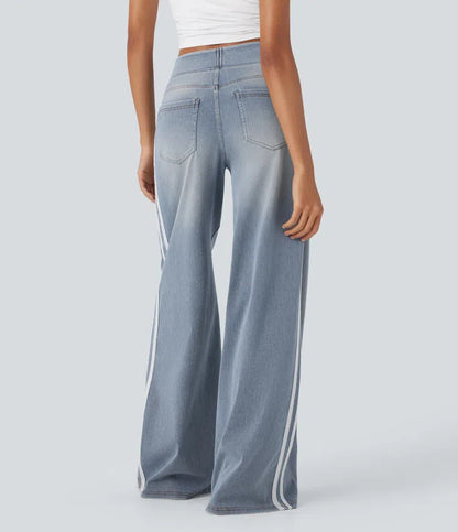 🏆LAST DAY SALE 50% OFF - Plus Size High Waist Comfy Stretch Knit Wide Leg Jeans with Multiple Pockets
