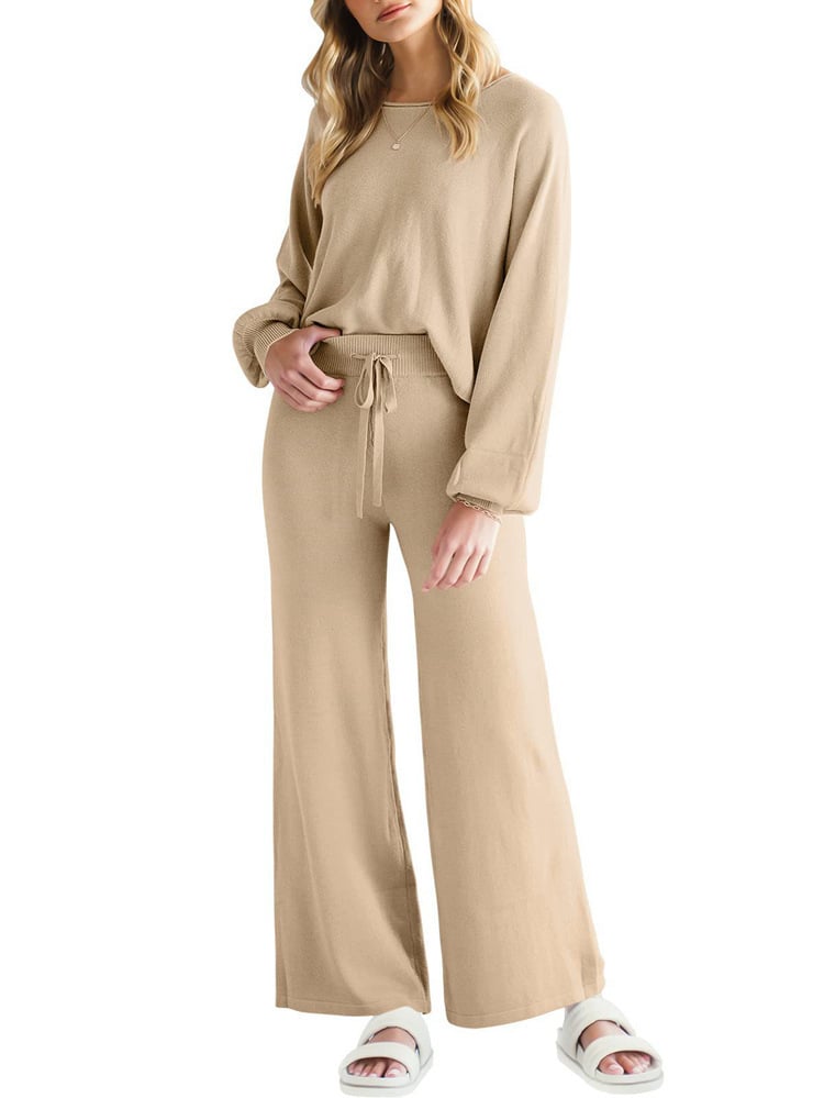 Womens Fall Winter Casual Solid Knitted 2 Piece Sets Long Sleeve Hoodie[Buy 2 Free Shipping]