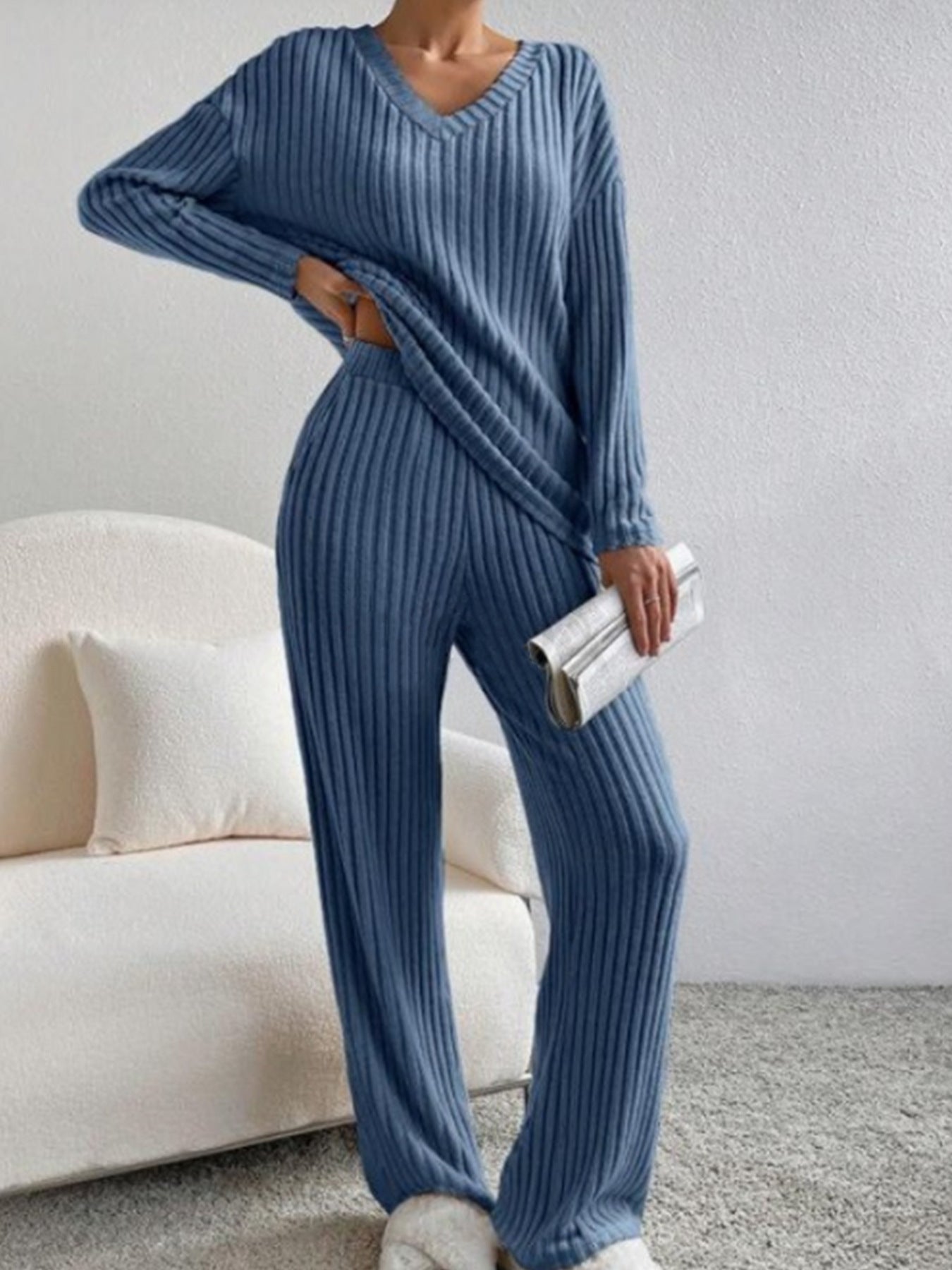 📦Buy 2 for FREE shipping!🎁Women's Long-Sleeved Knit Ribbed Pajama Set