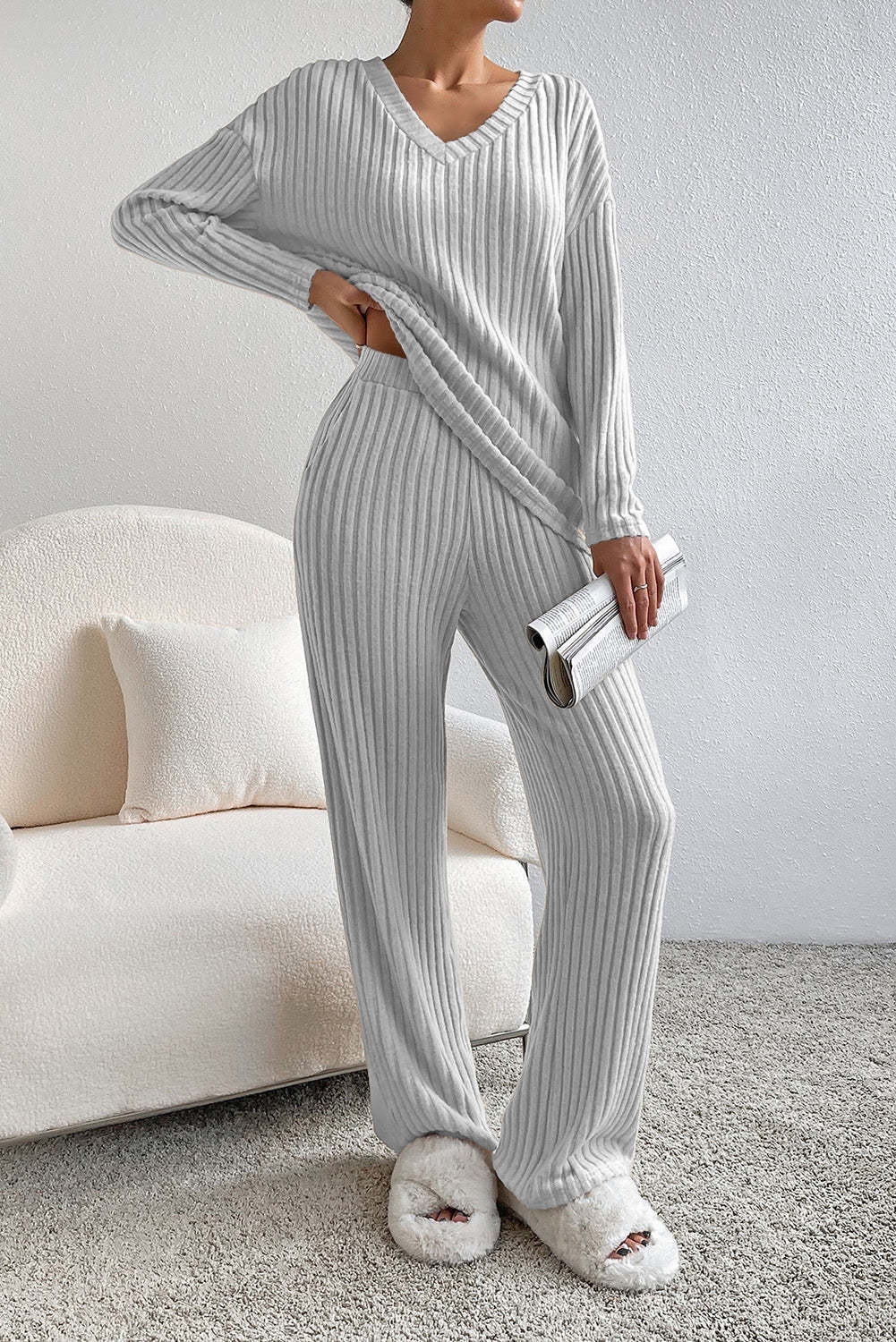 📦Buy 2 for FREE shipping!🎁Women's Long-Sleeved Knit Ribbed Pajama Set
