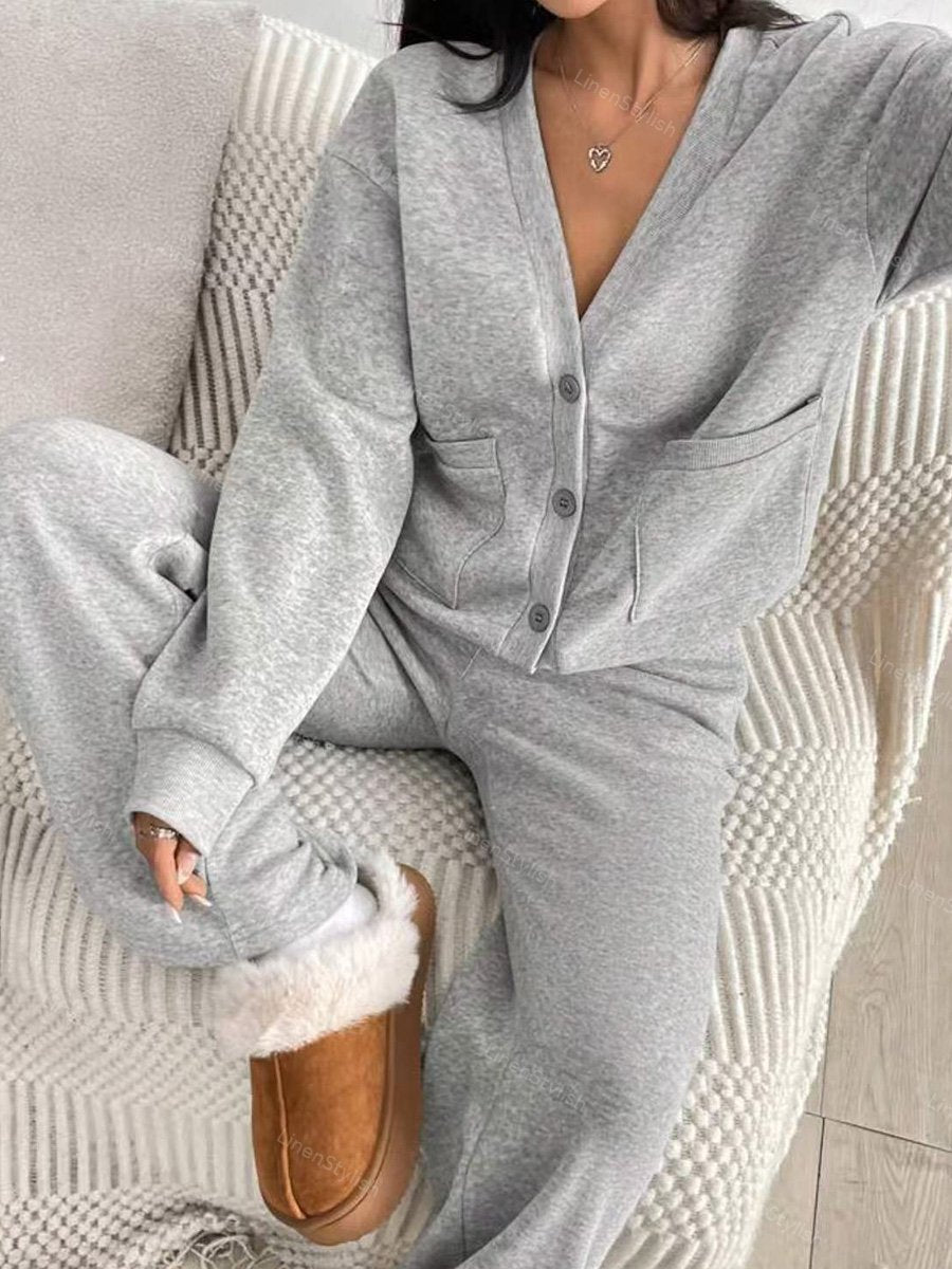 Cardigan Jacket Wide Leg Pants Casual Set