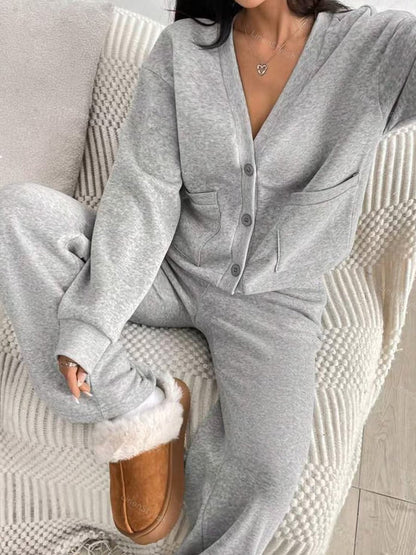 Cardigan Jacket Wide Leg Pants Casual Set