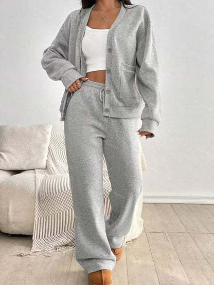 Cardigan Jacket Wide Leg Pants Casual Set