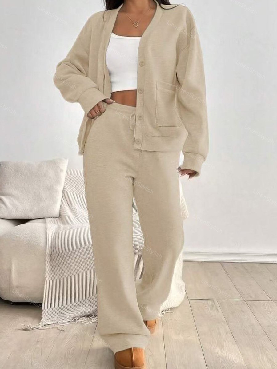 Cardigan Jacket Wide Leg Pants Casual Set