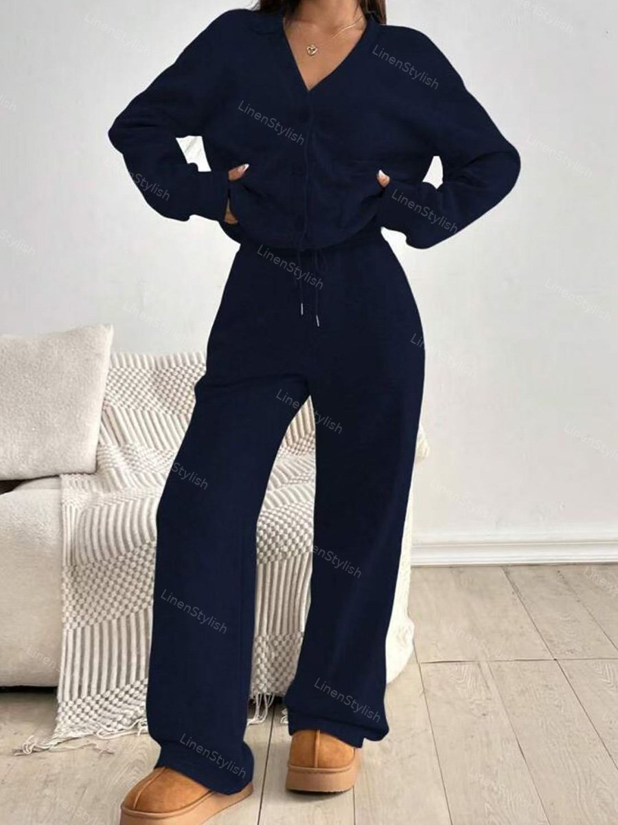 Cardigan Jacket Wide Leg Pants Casual Set