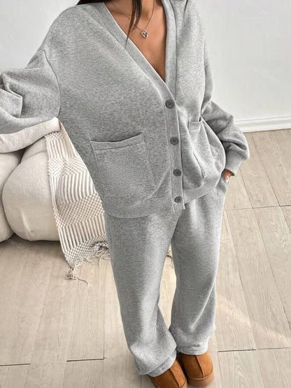 Cardigan Jacket Wide Leg Pants Casual Set