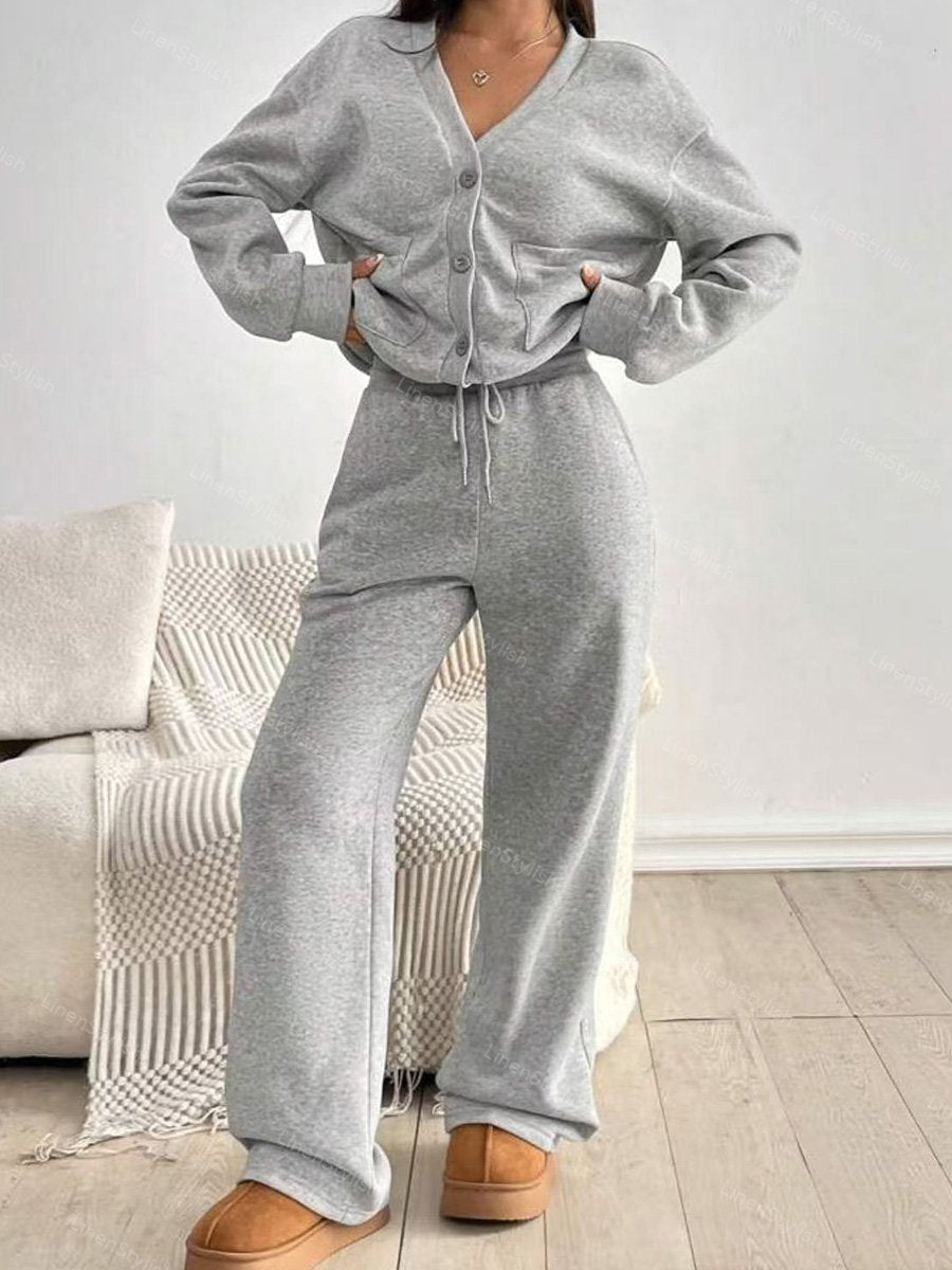 Cardigan Jacket Wide Leg Pants Casual Set