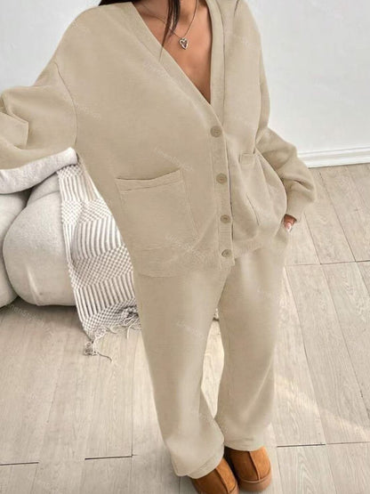Cardigan Jacket Wide Leg Pants Casual Set