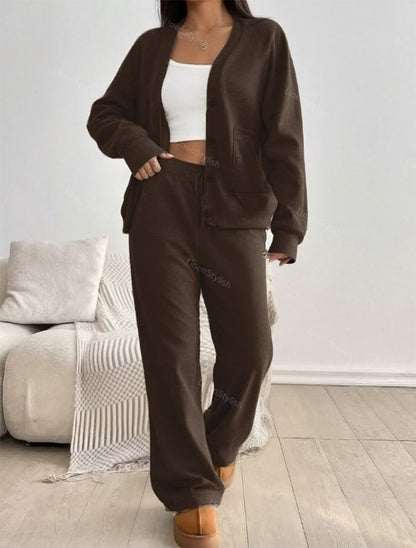 Cardigan Jacket Wide Leg Pants Casual Set