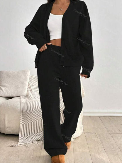 Cardigan Jacket Wide Leg Pants Casual Set