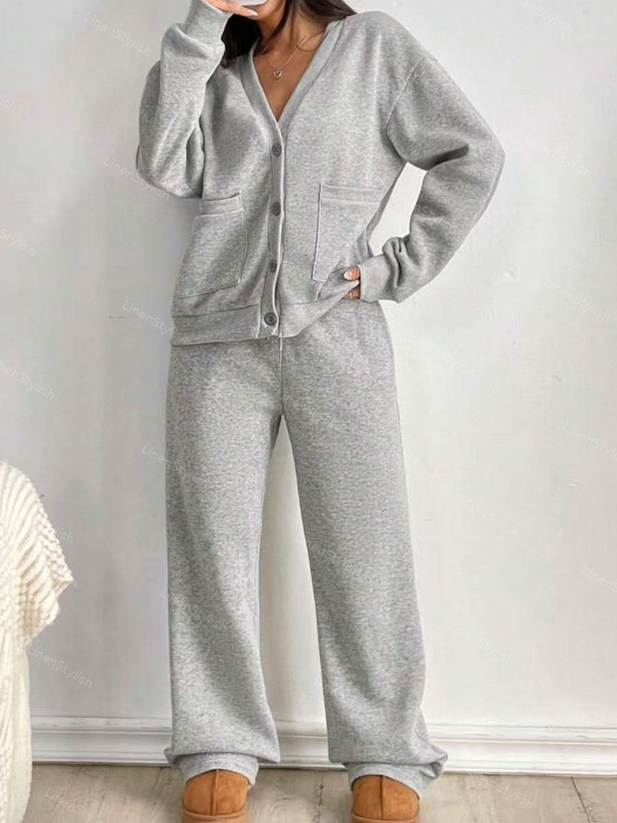 Cardigan Jacket Wide Leg Pants Casual Set