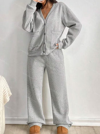 Cardigan Jacket Wide Leg Pants Casual Set